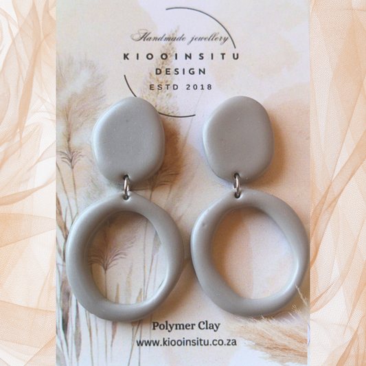 Elegant Grey Polymer Clay Hoop Earrings