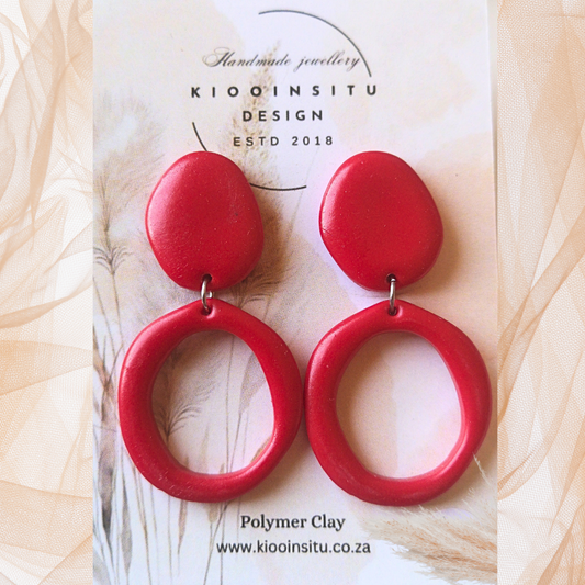 Red Polymer Clay Hoop Earrings