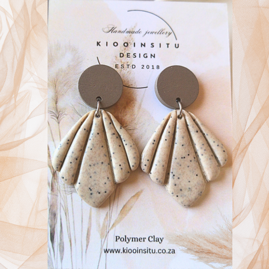 Off White Fan Shaped Polymer Clay Drop Earrings