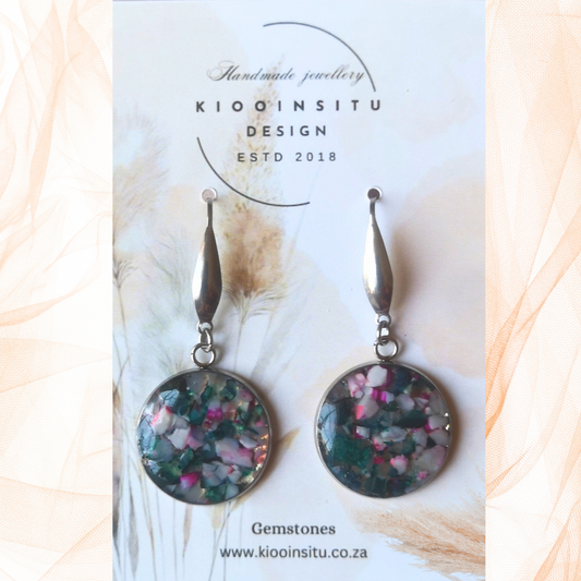 Crushed Multi color Agate Stainless Steel Drop Earrings