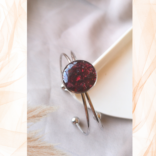 Crushed Red Garnet Stainless Steel Cuff Bracelet