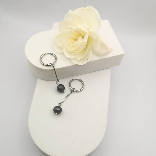 Dark Green Freshwater Pearl Hoop Stainless Steel Dangle Earrings