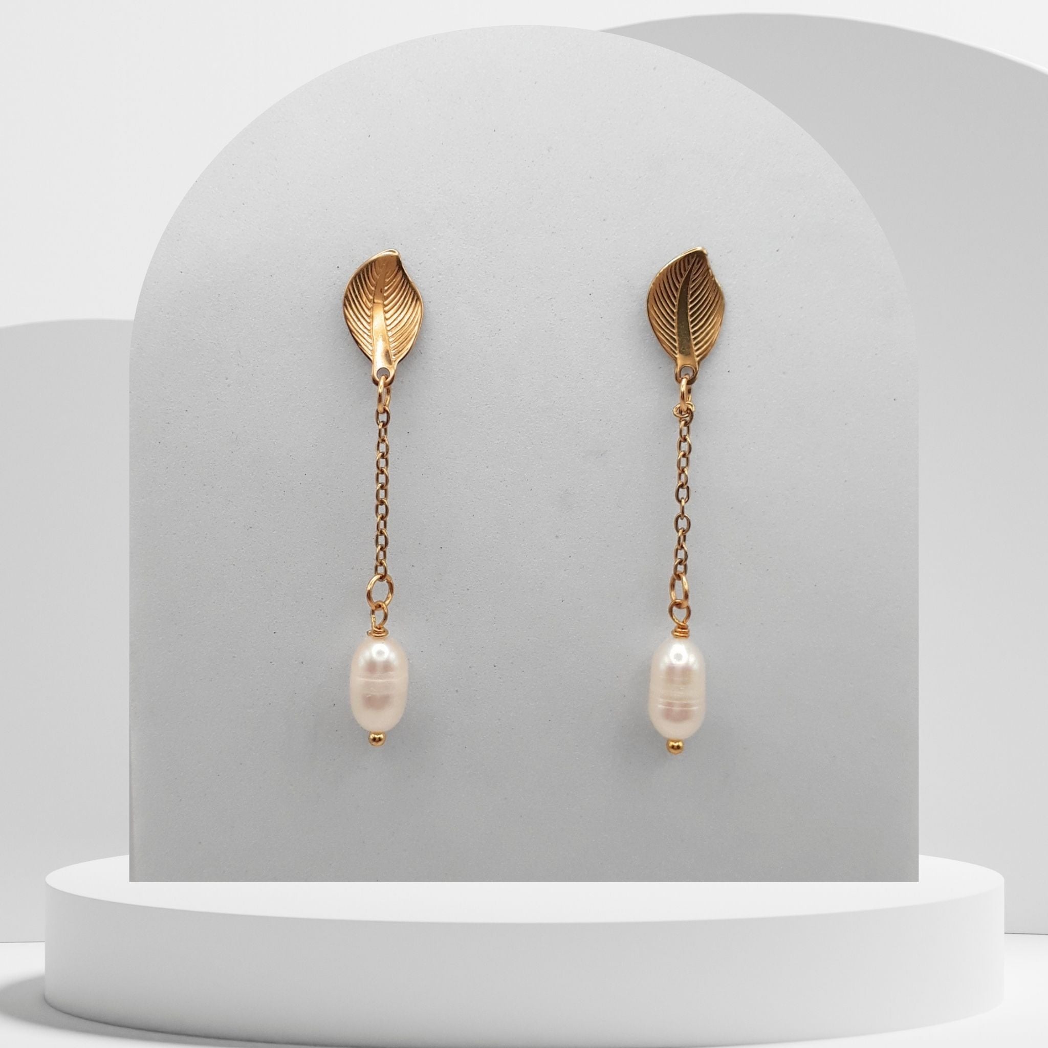 Dainty Gold Dangle Freshwater Pearl Earrings