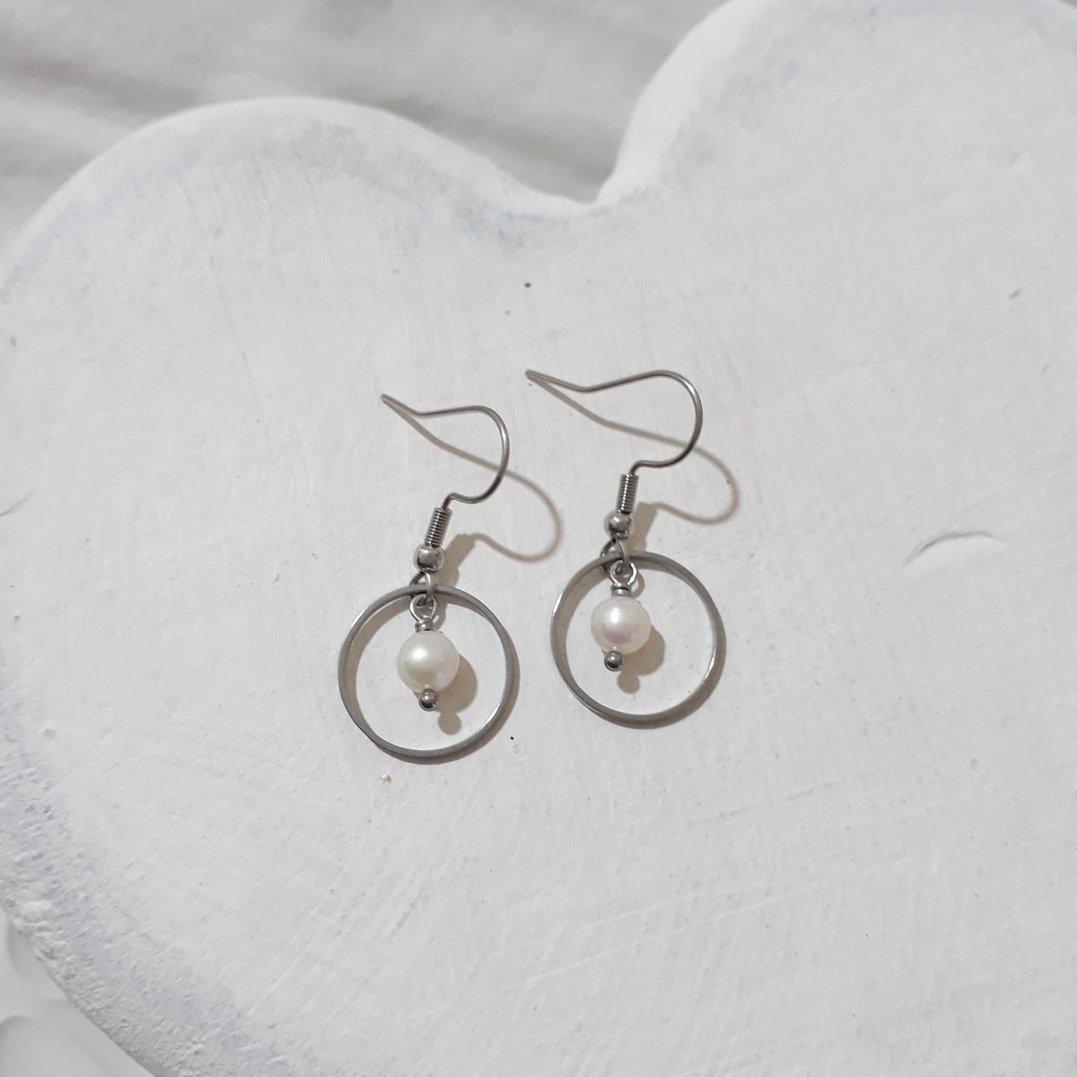 White Freshwater Pearl Open Circle Drop Earrings