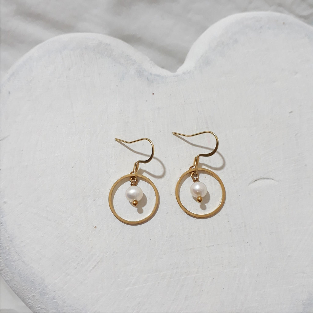 White Freshwater Pearl Gold-Plated Open Circle Drop Earrings