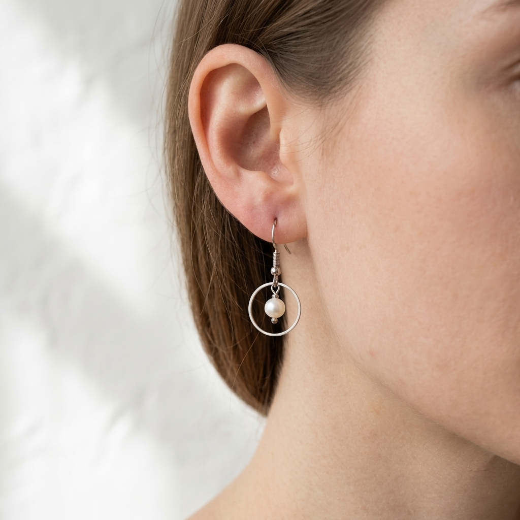 White Freshwater Pearl Open Circle Drop Earrings