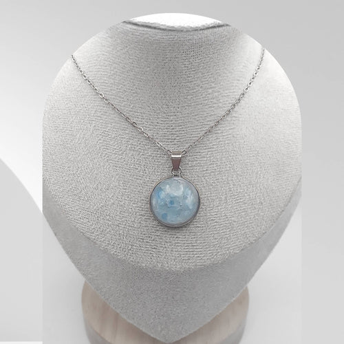 Handmade stainless steel necklace with 18mm Aquamarine dome pendant