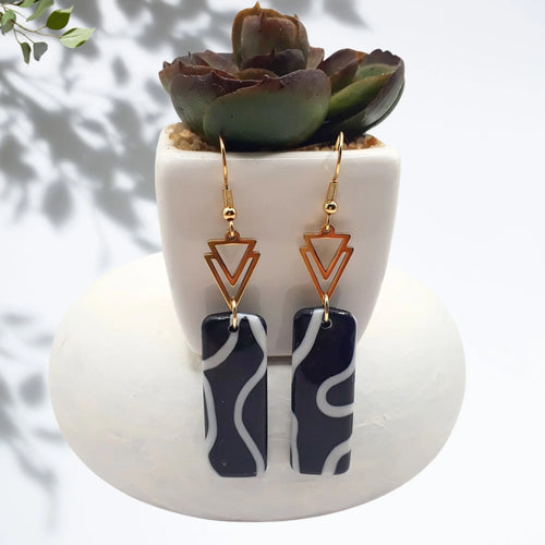 Black & White Polymer Clay Dangle Earrings - Kiooinsitu