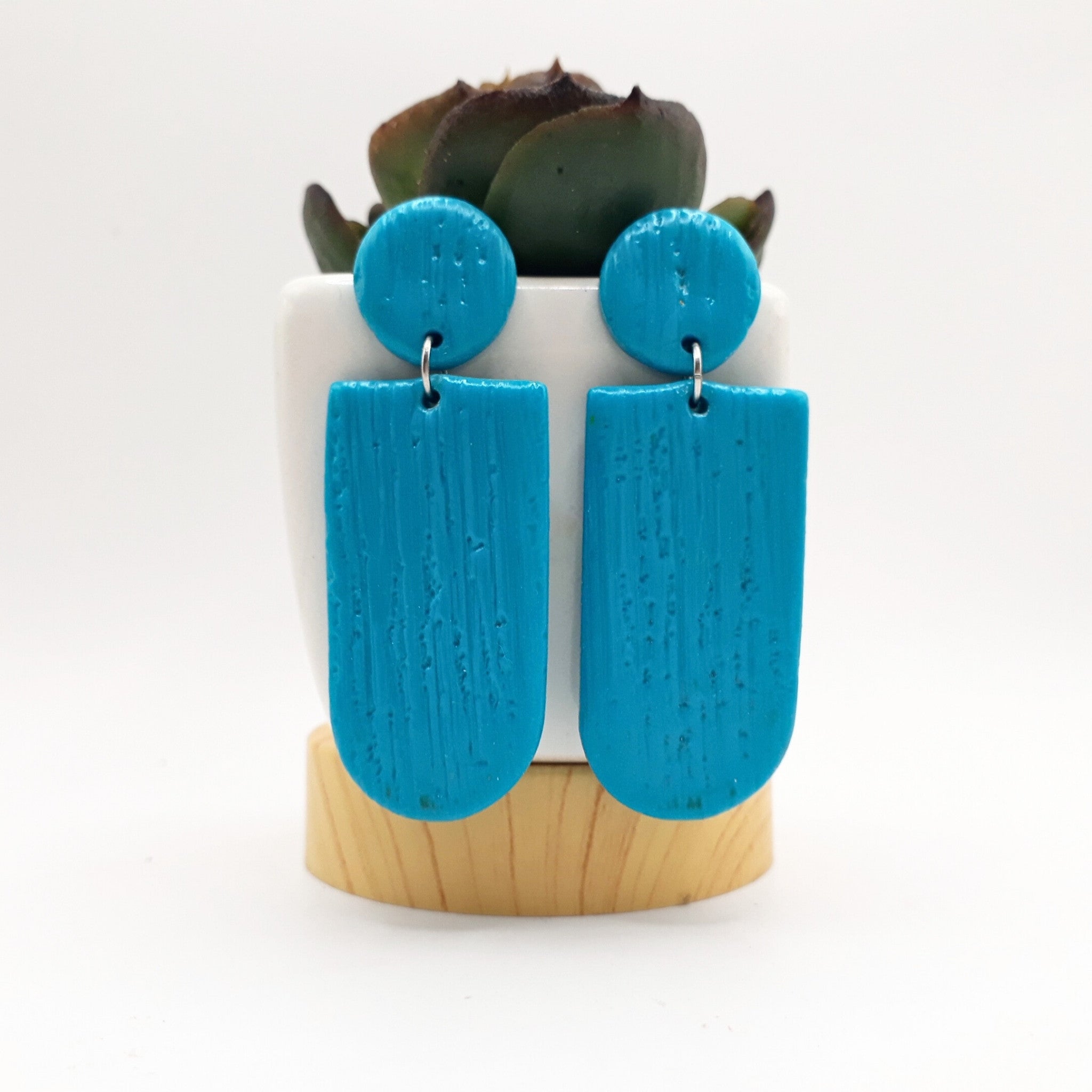 Blue Textured Clay Drop Earrings