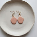 Blush pink polymer clay drop earrings with gold-plated stainless steel shepherd ear hooks