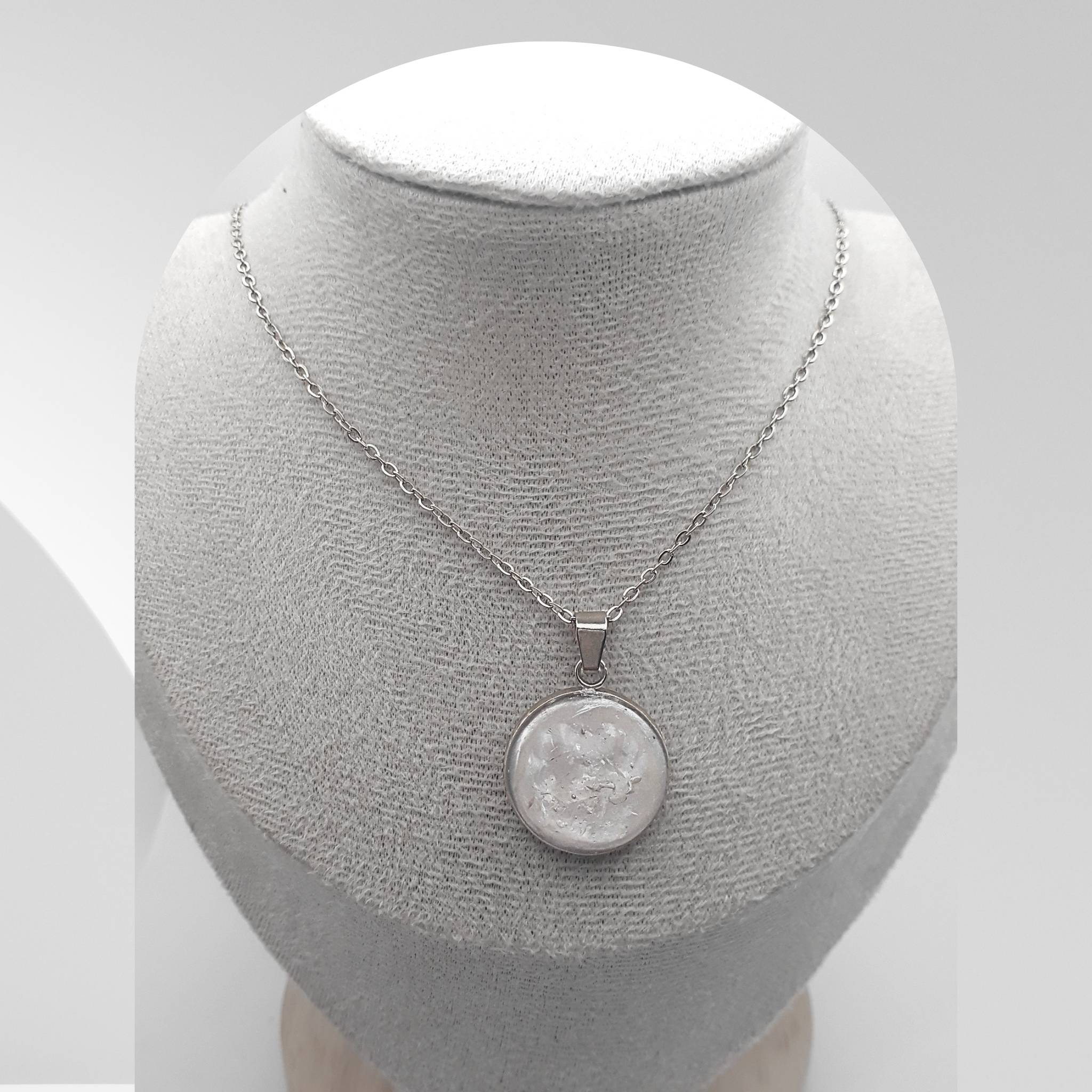 Handmade stainless steel necklace with 18mm Clear Quartz dome pendant