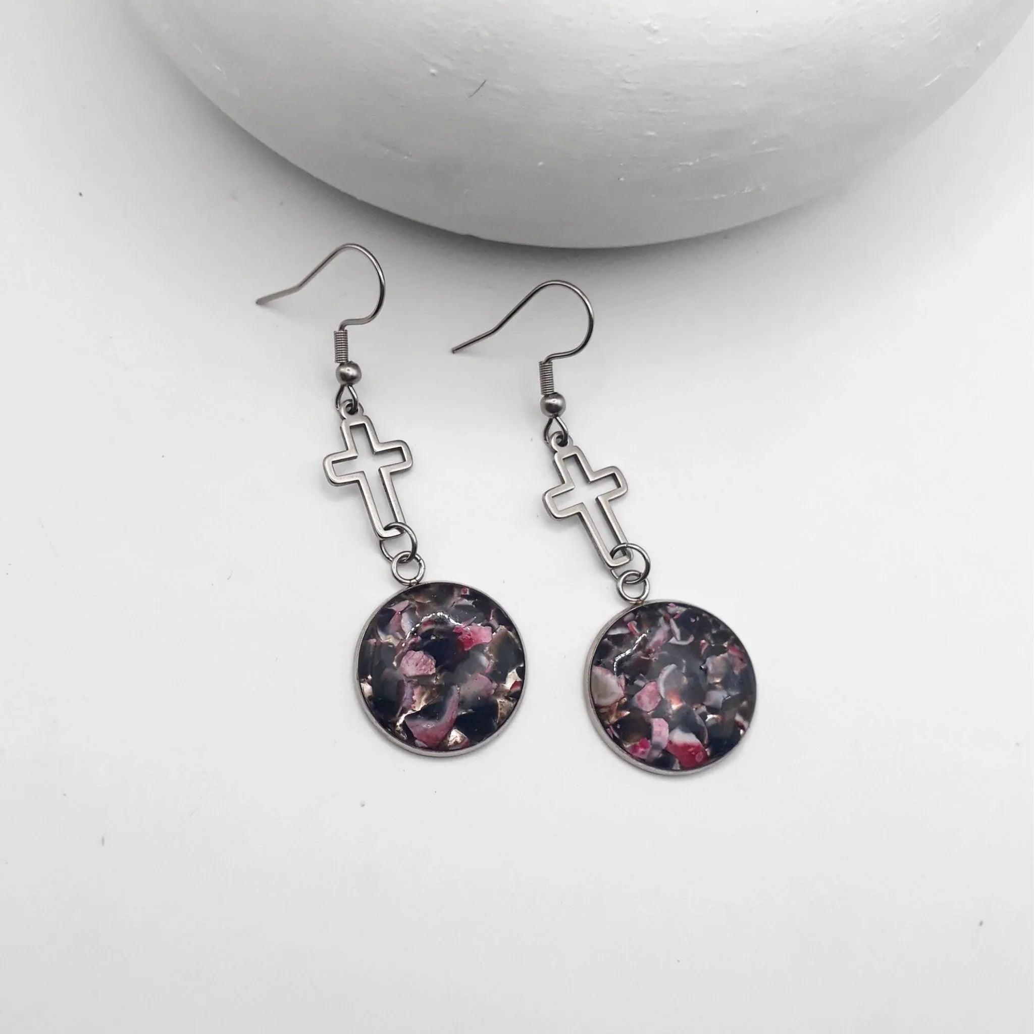 Agate Cross Drop Earrings for Women | Stainless Steel Faith
