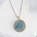 Crushed Aquamarine & Rhinestone Round Pendant Necklace