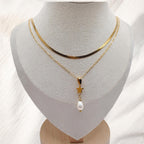 Layered Gold Star Pearl Necklace
