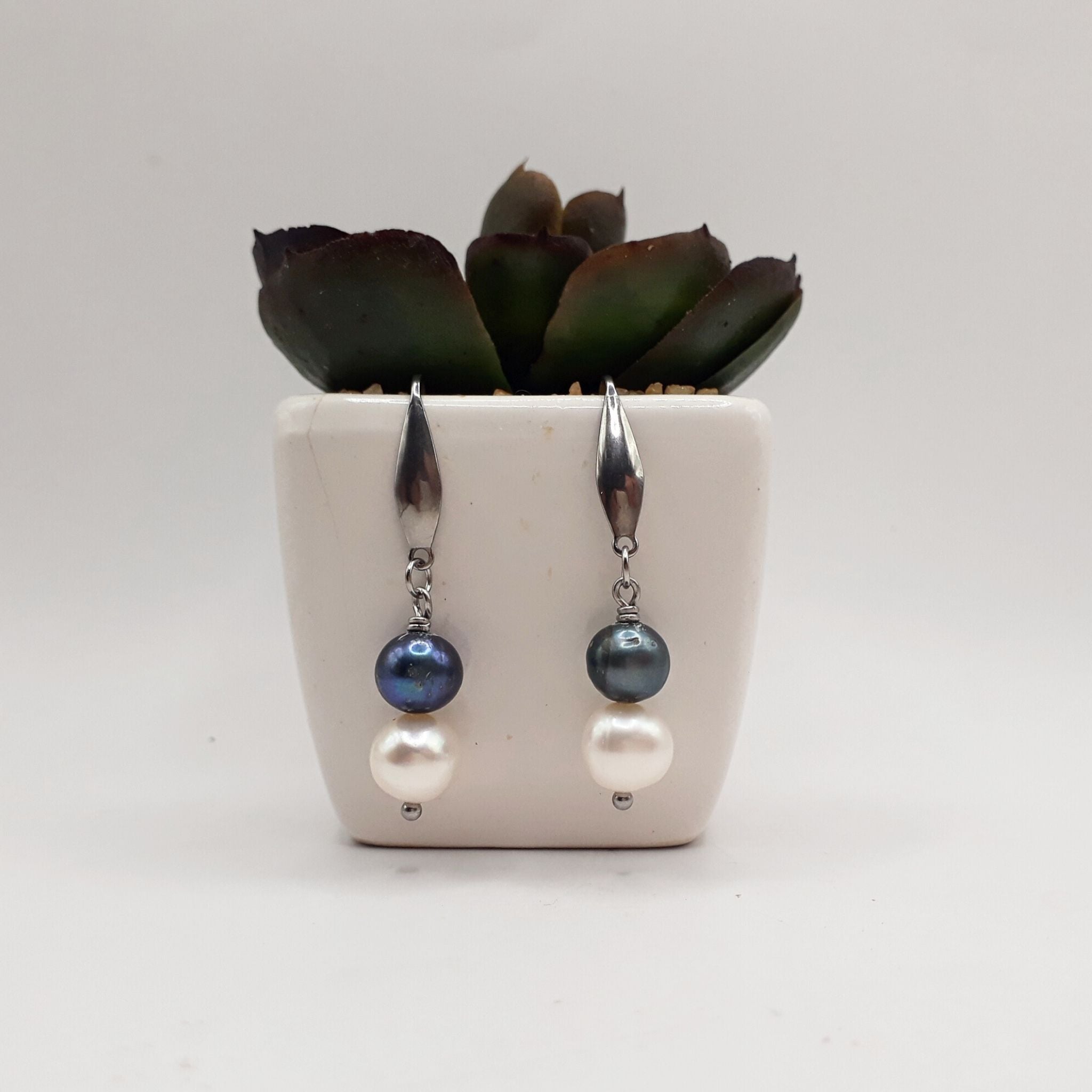 Blue and white Freshwater Pearl Earrings