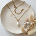 White 7mm teardrop freshwater pearl necklace with gold-plated stainless steel chain