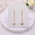 Gold Bar Pearl Dangle Earrings 
