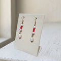 Gold plated stainless steel freshwater pearl red glass bead dangle earrings - Kiooinsitu