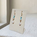 Gold plated stainless steel freshwater pearl turquoise and white bead dangle earrings - Kiooinsitu
