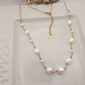 Handmade gold plated 316L stainless steel scattered freshwater pearl necklace with white pearls Kiooinsitu