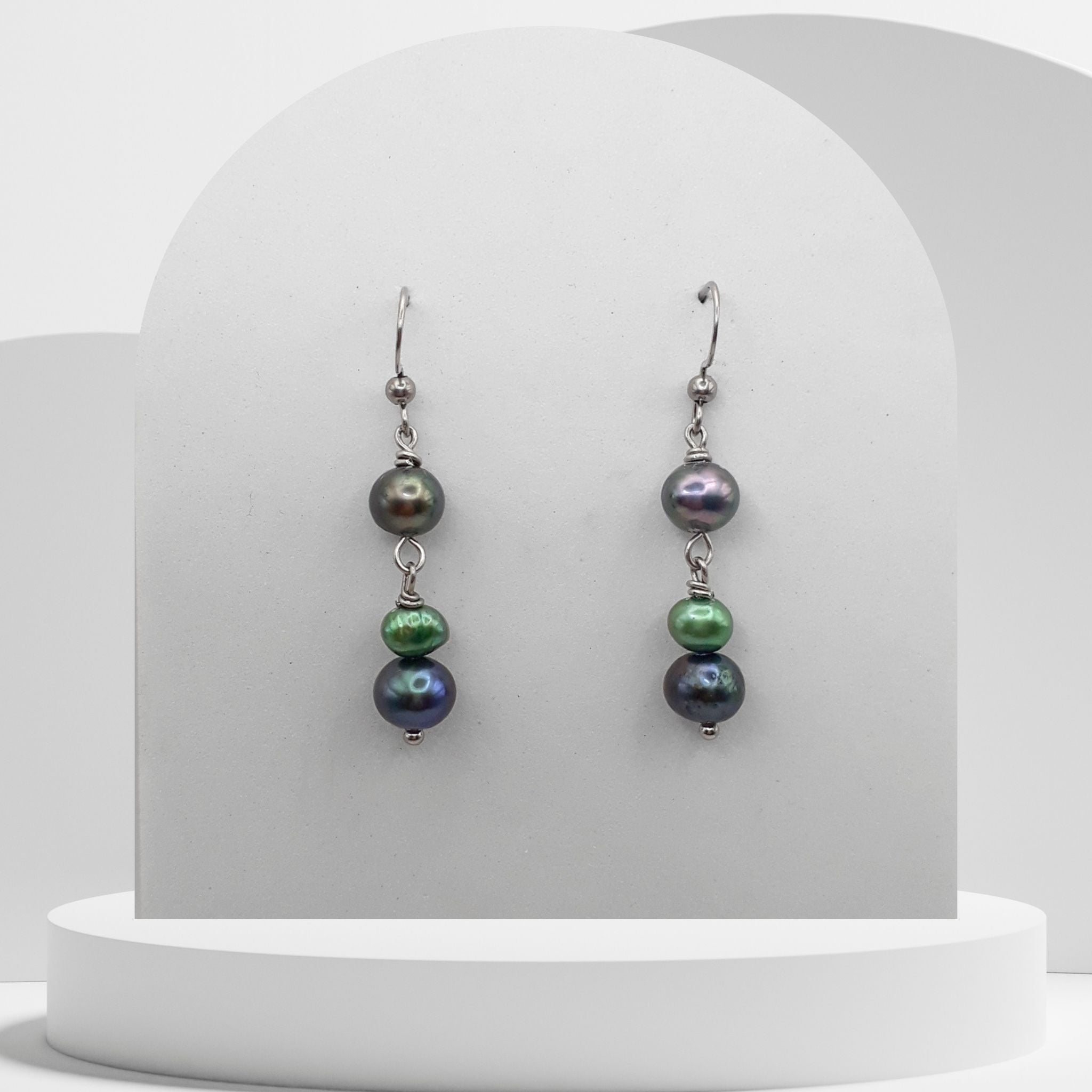 Green Freshwater Pearl Trio Drop Earrings