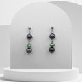 Handmade green freshwater pearl trio drop earrings with stainless steel ball studs