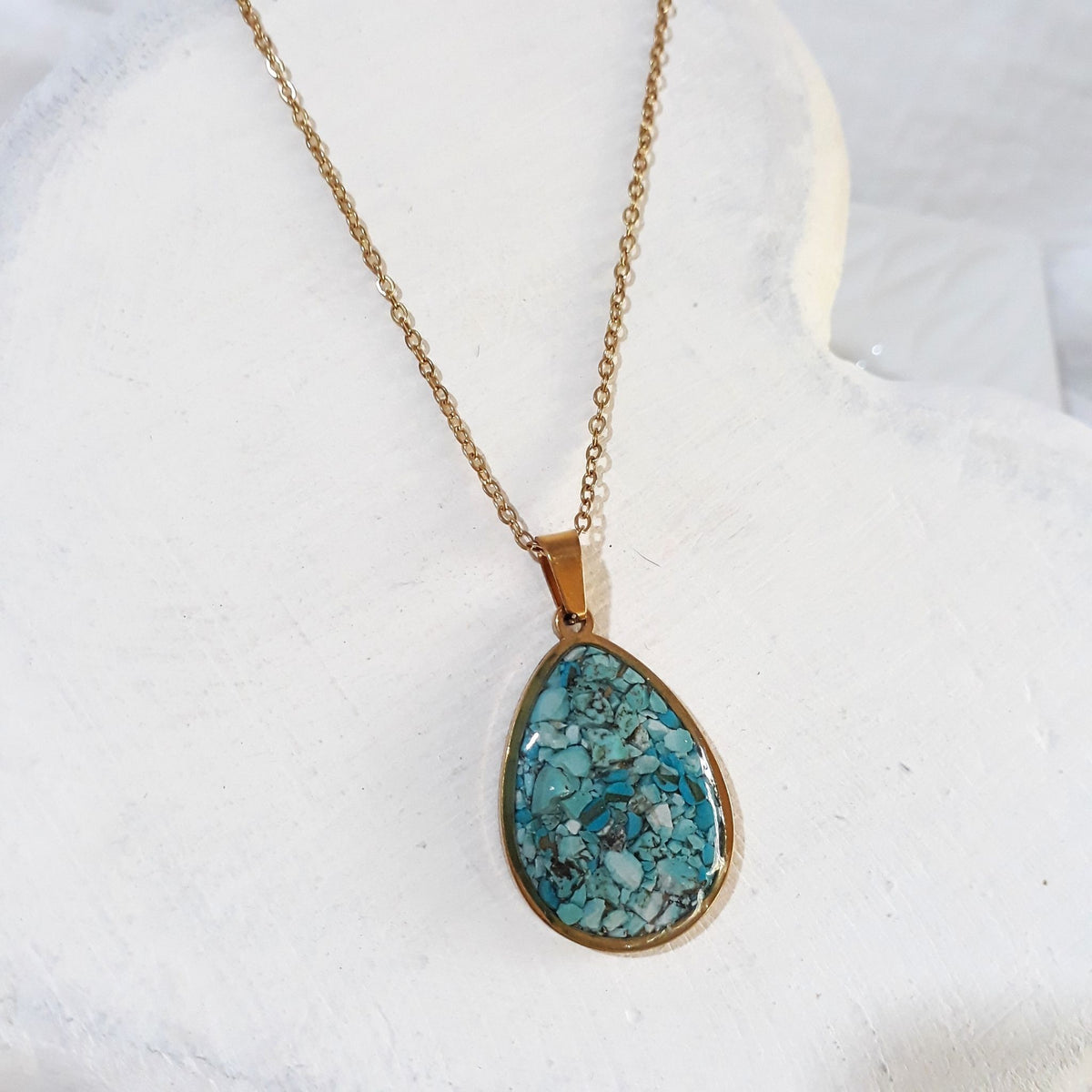 Turquoise Teardrop Pendant Necklace Gold-Plated Stainless Steel