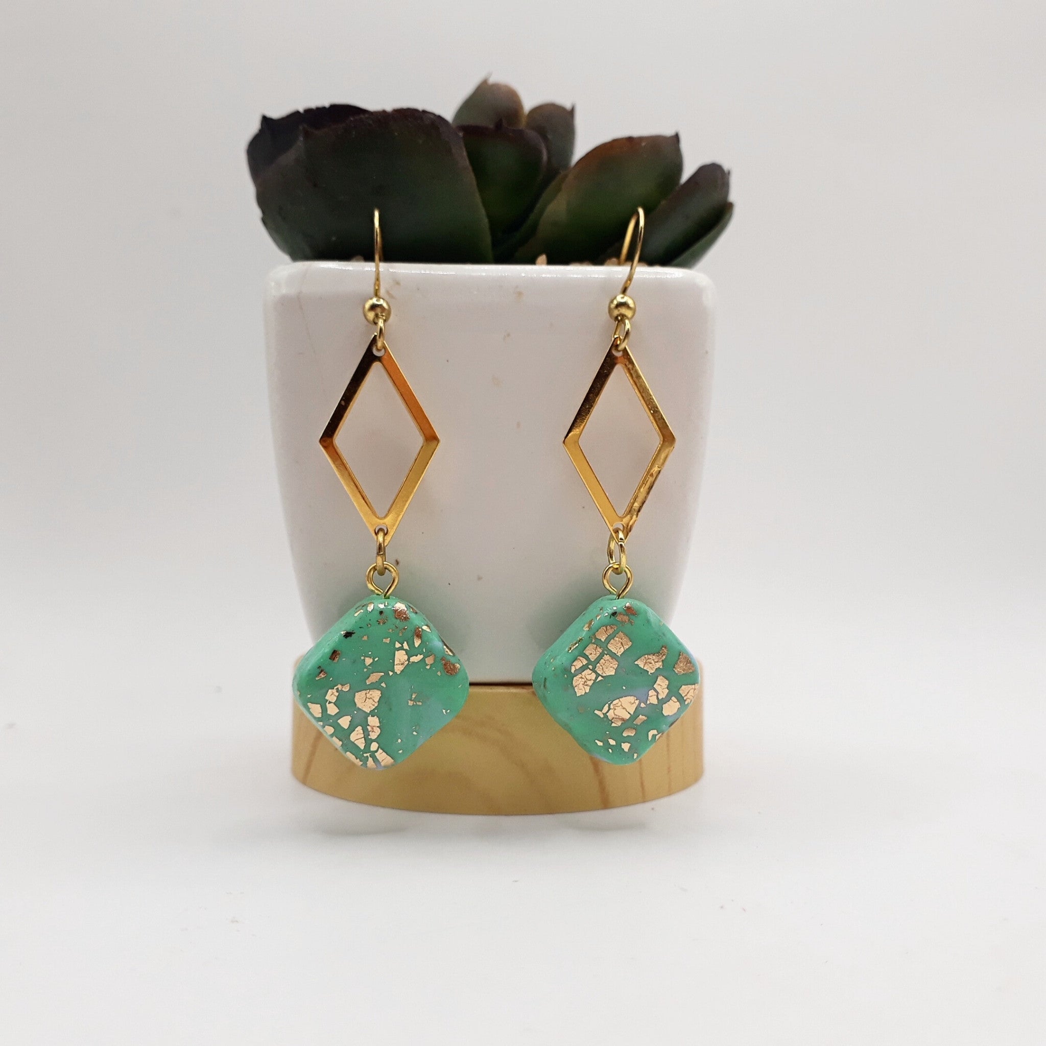 Mint Gold Foil Clay Drop Earrings