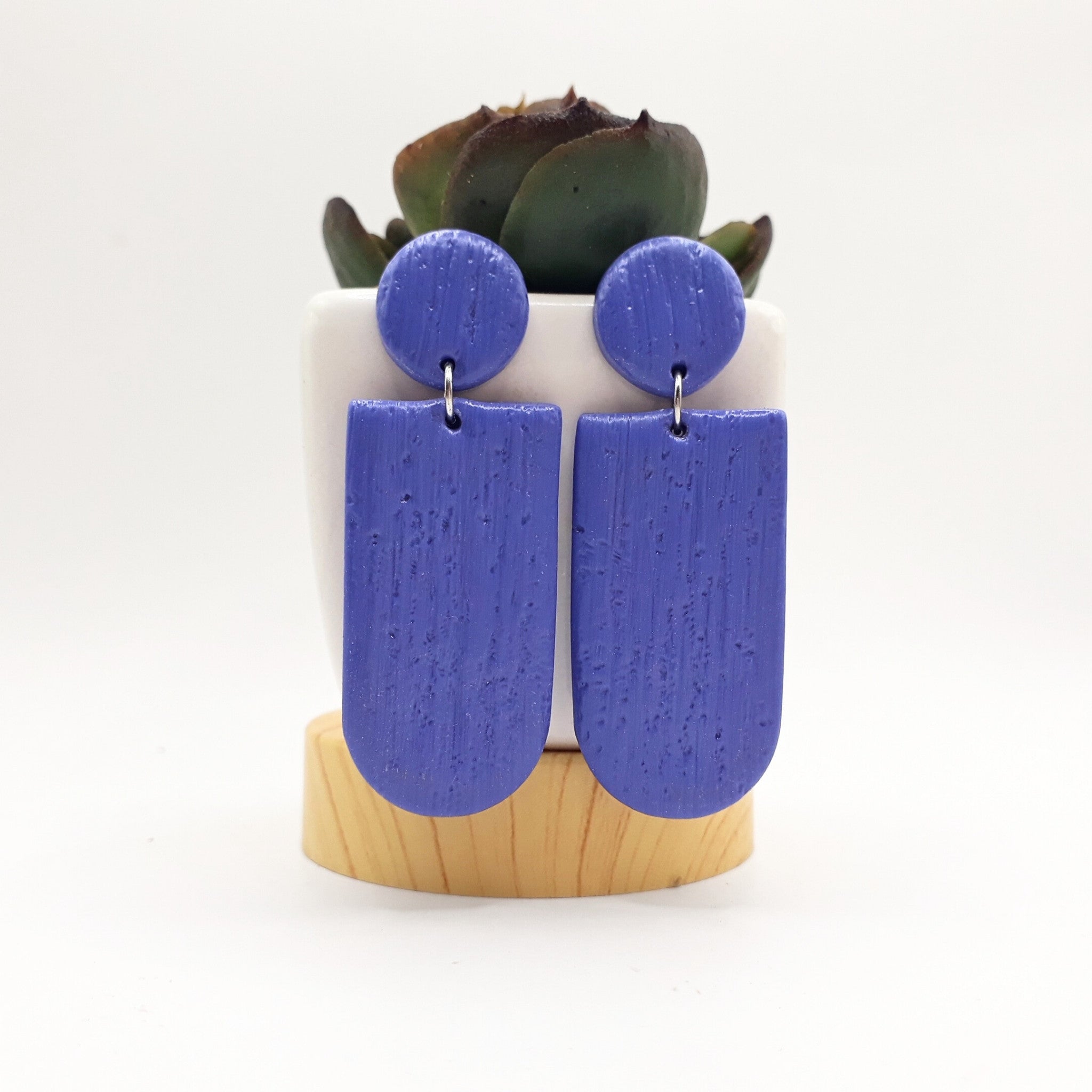 Purple polymer clay earrings with stainless steel posts