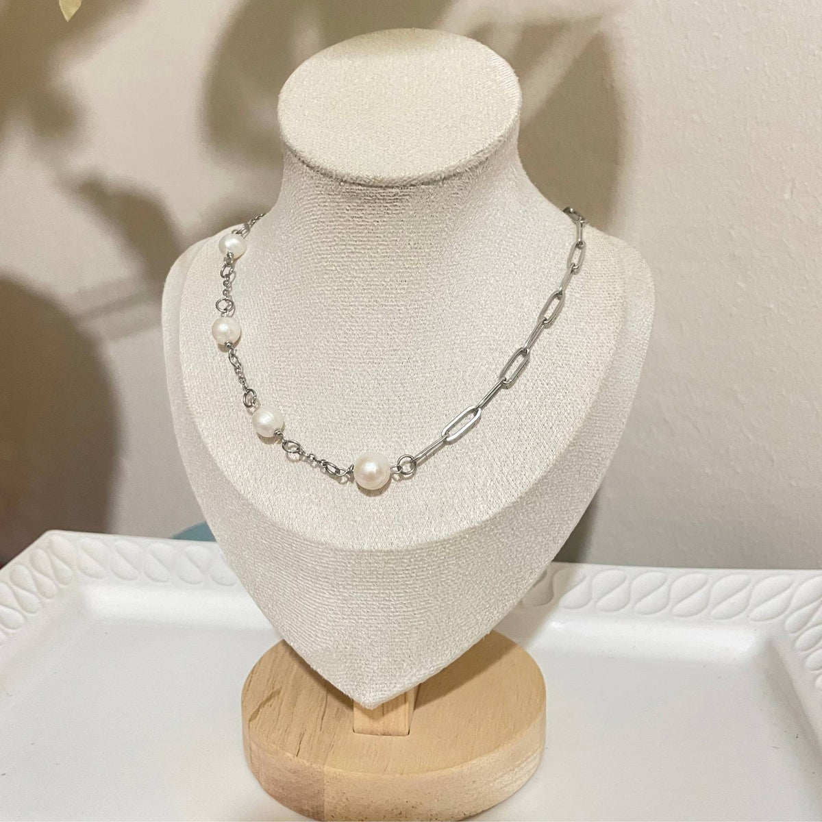 Handmade Freshwater Pearl & Paperclip Chain Necklace