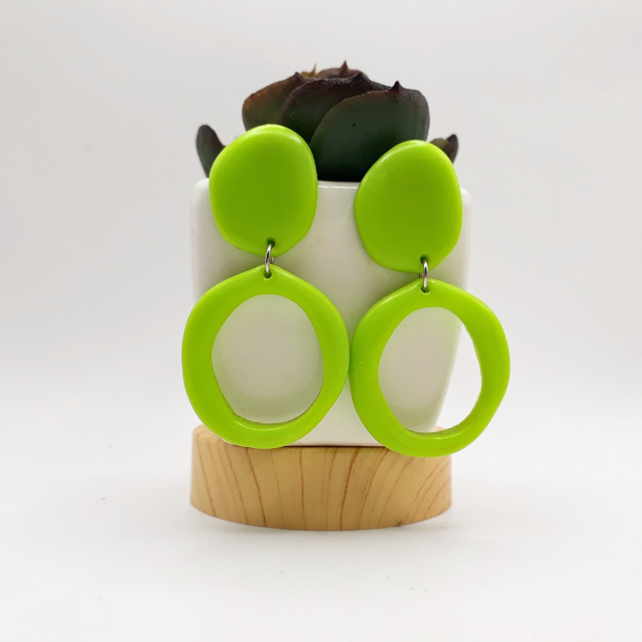 Lime Green Polymer Clay Hoops