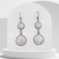 Handmade stainless steel Moonstone dangle earrings with double bezel design