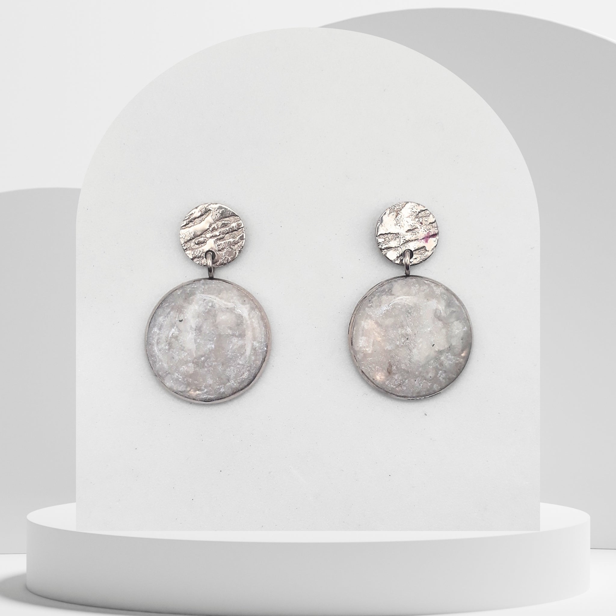Handmade stainless steel Moonstone drop earrings with round stud tops