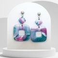 Handmade pastel geometric polymer clay dangle earrings with stainless steel ball studs