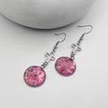 Pink agate cross drop earrings with stainless steel hooks