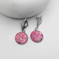 Pink agate drop earrings with diamond shape stainless steel studs