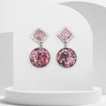 Handmade stainless steel drop earrings with crushed Pink Agate and rhombus ear studs