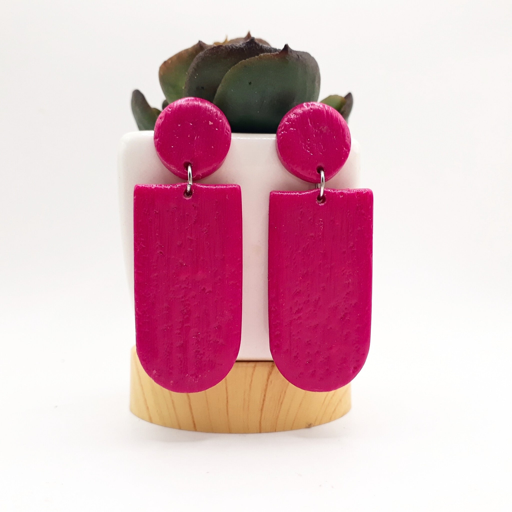Pink Textured Clay Drop Earrings