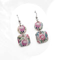 Handmade protea print polymer clay drop earrings sealed with glossy resin finish, lightweight floral earrings with stainless steel hooks