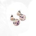 Purple Floral Clay Stud Drop Earrings