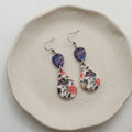 Purple and floral handmade polymer clay drop earrings with stainless steel ear hooks