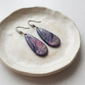 Purple galaxy-inspired polymer clay teardrop earrings with stainless steel elegant ear hooks