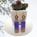 Purple & Gold Polymer Clay Dangle Earrings - Kiooinsitu
