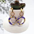Purple & Gold Polymer Clay Hoop Dangle Earrings - Kiooinsitu