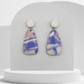 White marble stud with purple marble polymer clay drop earrings