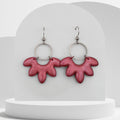 Purple maroon shimmer polymer clay half flower earrings with stainless steel hooks