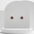 7mm stainless steel stud earrings with crushed natural red coral sealed in glossy resin bezel setting
