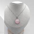 Handmade stainless steel necklace with 18mm dome rose quartz resin pendant
