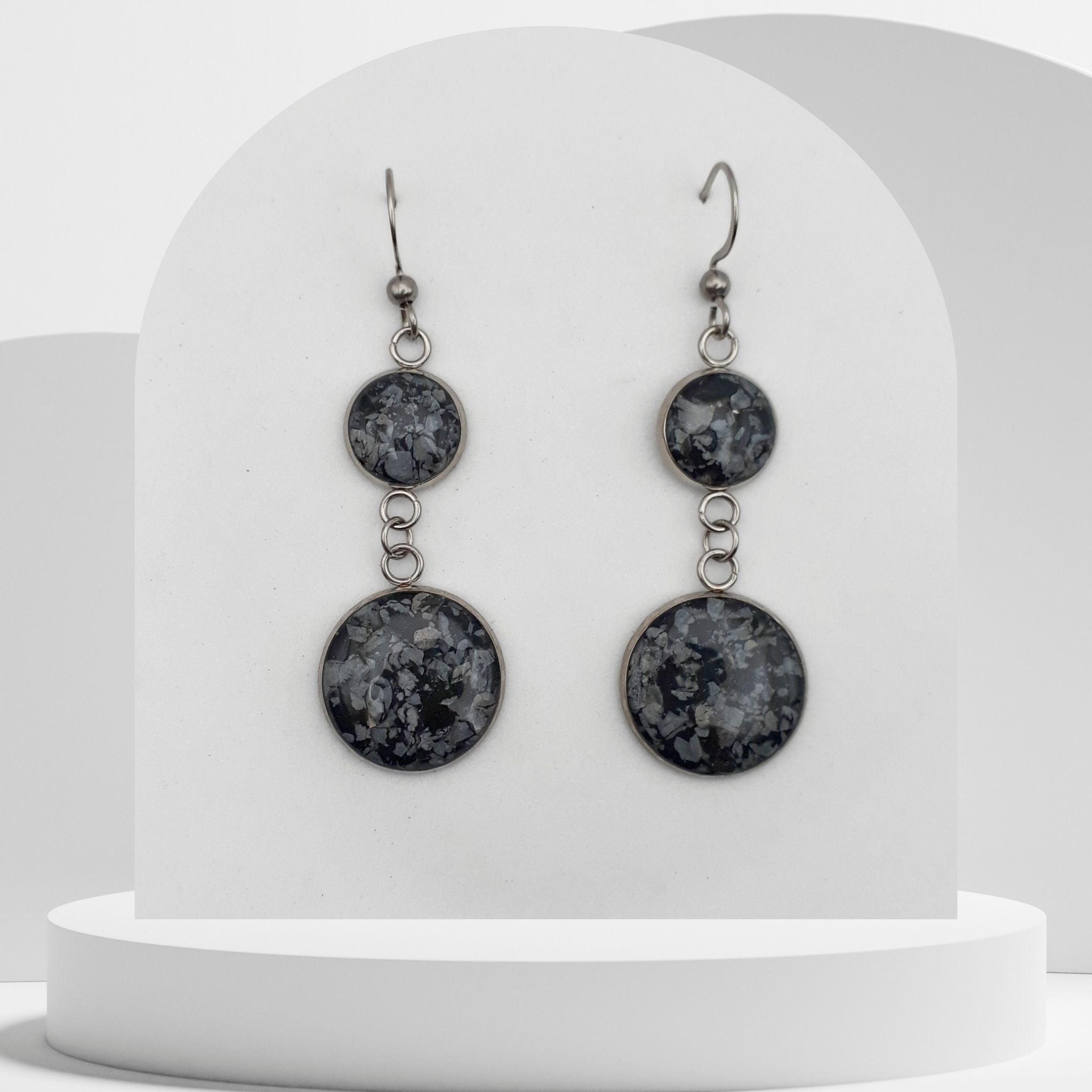 Crushed Snowflake Obsidian Dangle Earrings