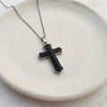 Handmade Starstone cross necklace with crushed natural Starstone and stainless steel chain